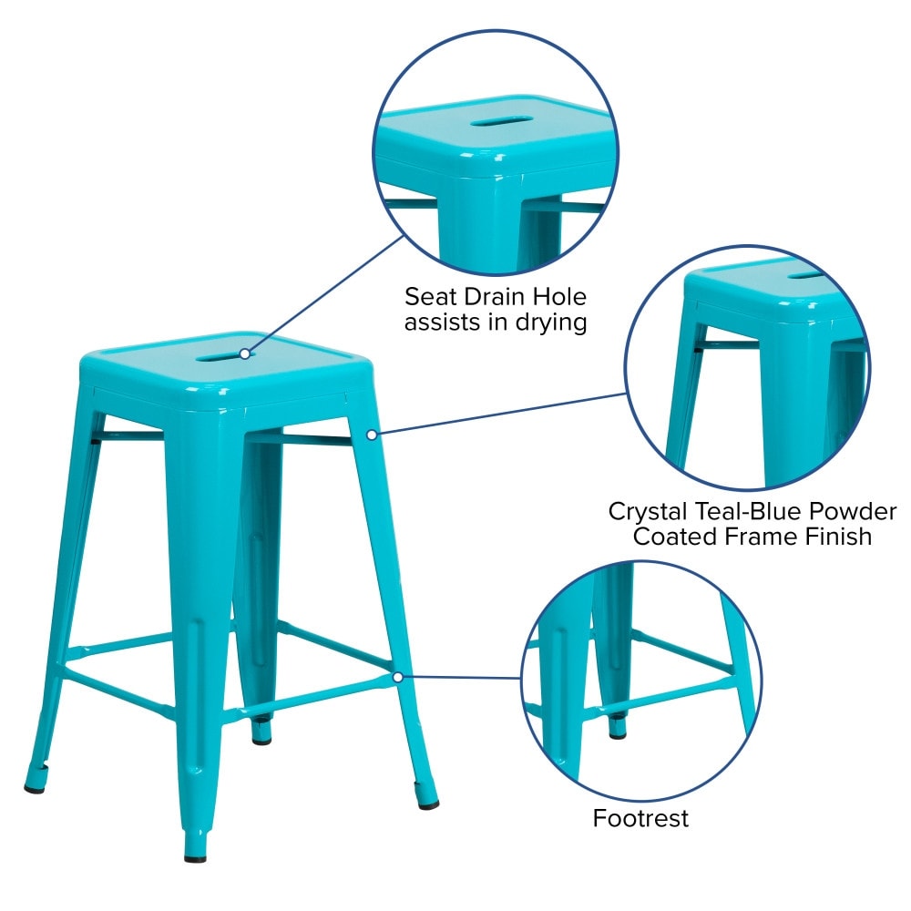 Flash Furniture 24" High Backless Metal Indoor-Outdoor Counter Height Stool w/Square Seat Crystal Teal-Blue - image 4 of 5