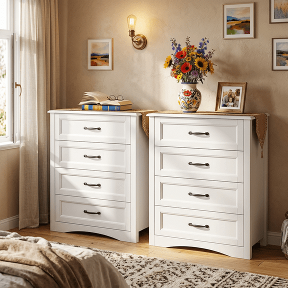 Aiho 37 "H White Dresser for Bedroom, 5 Drawer Dresser with Cutout Handles - White