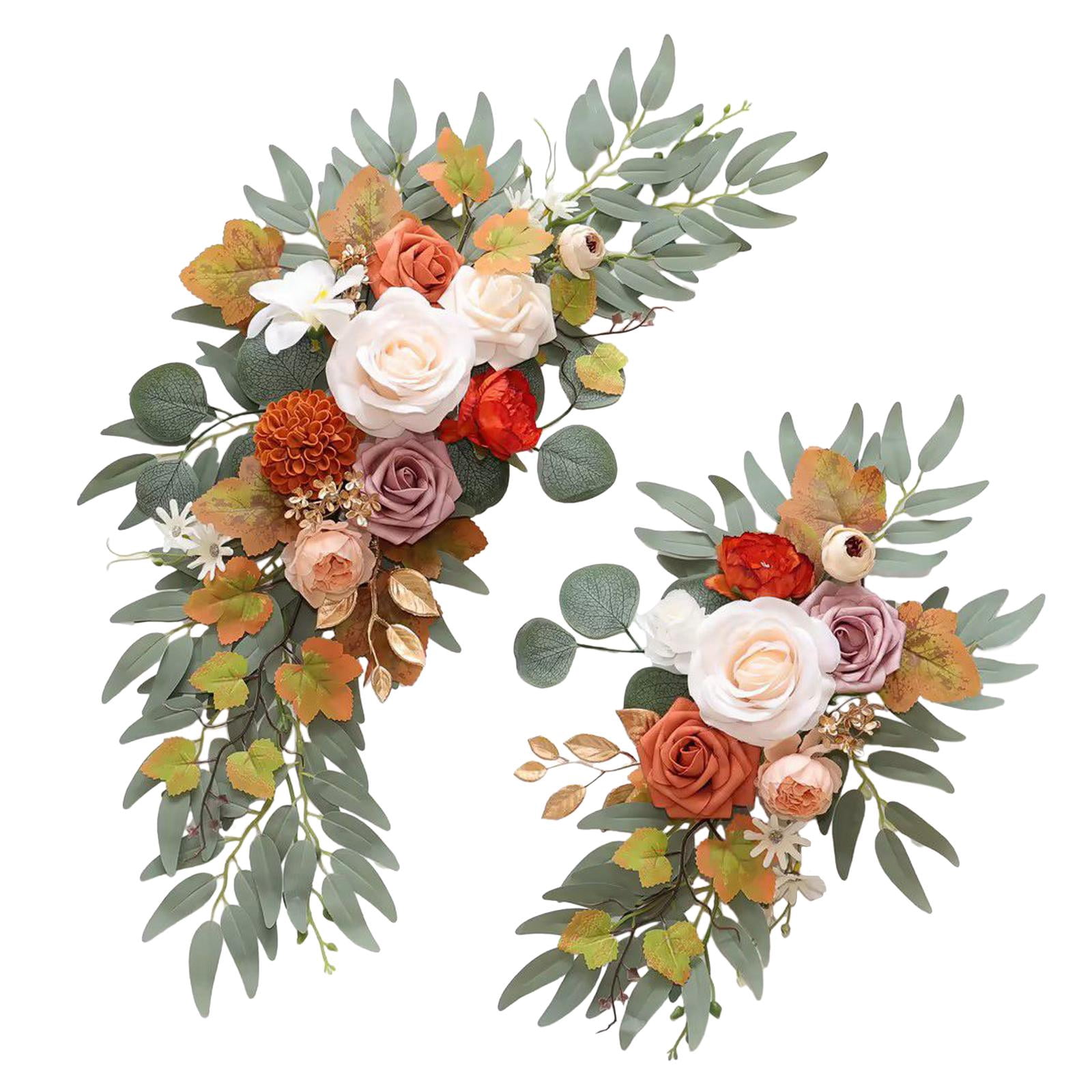 GUOOL 2 Pieces Wedding Arch Flowers Welcome Sign Decoration Corner Flowers Artificial Flowers for Ceremony Birthday Window Ornament Orange
