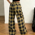 thumbnail image 4 of Oplxuo Straight-Leg Checkered Pants for Women Elastic Waist Loose Travel Lounge Buttom Trousers with Pockets, 4 of 4