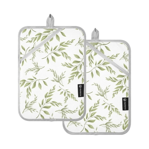 ALAZA Leaves Green Pot Holders Set of 2 Heat Resistant Kitchen Oven Mitts