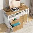 thumbnail image 5 of Tribesigns Modern File Cabinet with Drawers and Storage Shelves, Cabinet with Door, Rolling Caster (Light Brown & White), 5 of 5