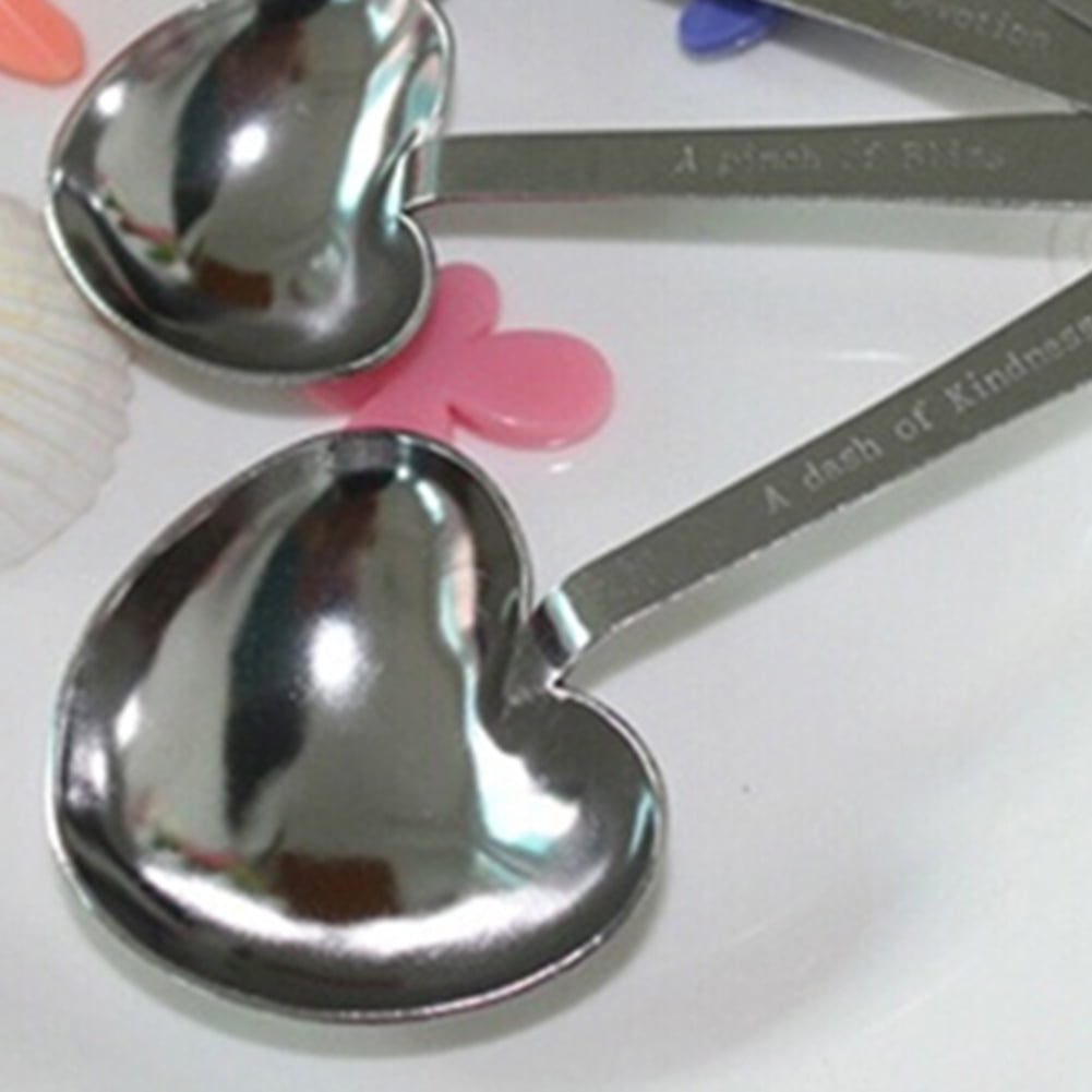Hearsbeauty 4Pcs/Set Heart Shaped Stainless Steel Measuring Spoons Wedding Shower Favors 