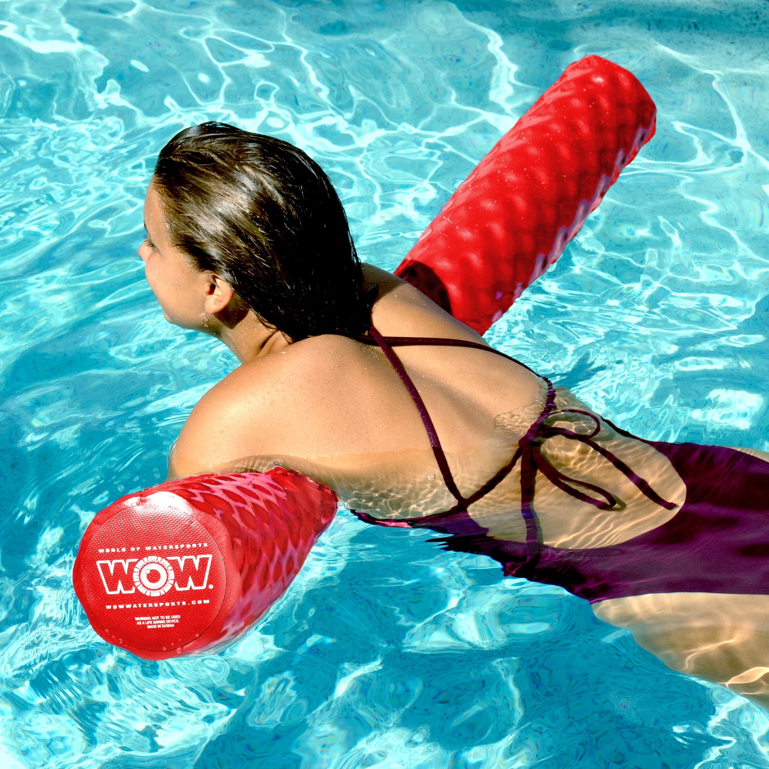 (2 pack) WOW Sports First Class Dipped Soft Foam Pool Noodle, 46 Inches Long - Red
