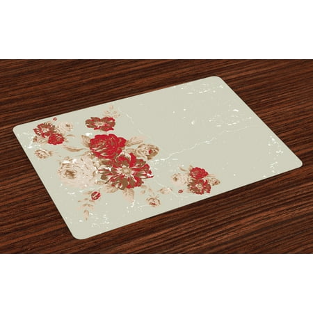 Vintage Floral Pattern - Antique Placemats Set of 4 Vintage Style Rose Print on Marble Pattern Floral Antique Design Garden Plants, Washable Fabric Place Mats for Dining Room Kitchen Table Decor,Beige Cream Red, by Ambesonne