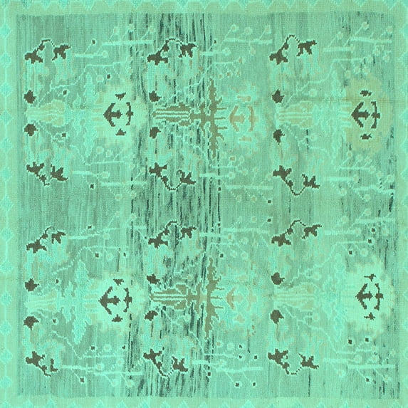Ahgly Company Indoor Square Abstract Turquoise Blue Modern Area Rugs, 5' Square