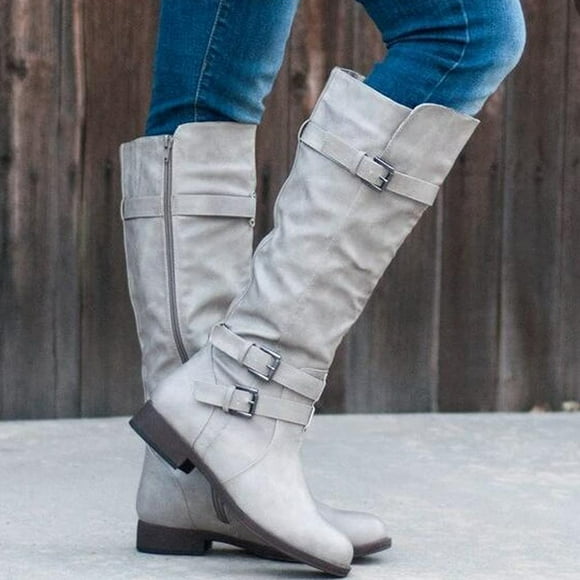 EGNMCR Ankle Boots for Women Womens Fashion Solid Boots Zipper Women Round Toe Midheel Boots Shoes
