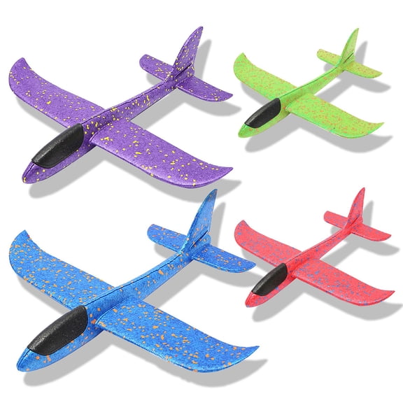 Airplane Toys, 19" Large Throwing Foam Plane, Shine Flight Mode Foam Gliders, Outdoor Yard Family Game Toys, Birthday Gifts for 3-12 Year Old Boys Kids Girls, Blue