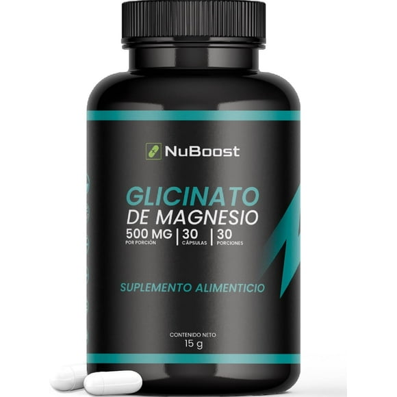 Nuboost Glicinato de Magnesio 500 mg - 30 Cápsulas - Magnesio Alta Absorción - Hecho en USA, Certificado GMP y Sin OMG