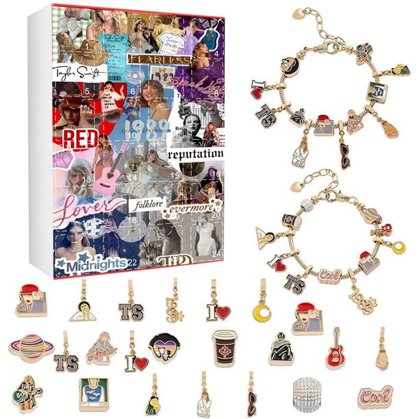 KEVCHE 26cm Pulsera Taylor Calendario de Adviento de Navidad, Cuenta Atrás de Navidad 24 Piezas Taylor Colgante, Caja Ciega Caja Sorpresa