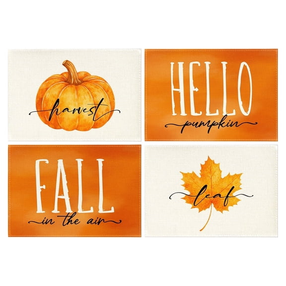 Smile Fall Pumpkin Maple Leaf Placemats 12 x 18 Set of 4 Thanksgiving Harvest Table Mat