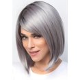 thumbnail image 1 of Peluca teñida de moda Bobo Head, cabello corto femenino, estilo europeo y americano, cabello corto y liso, conjunto de peluca corta gris plateado con degradado negro, 1 of 4