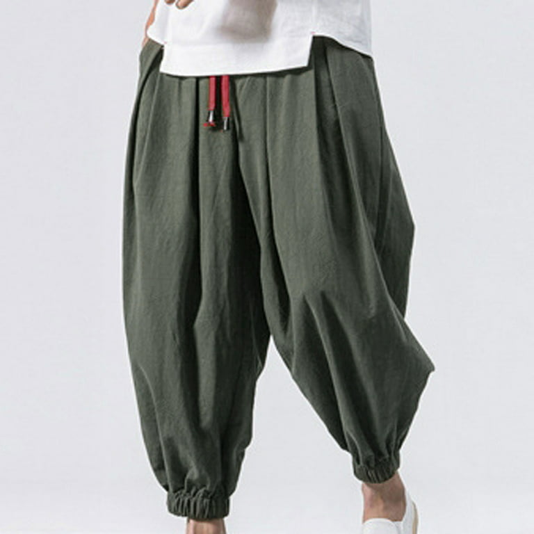 Men Cropped Pants Harem Style Trousers Baggy Loose Ankle Length Boho Solid