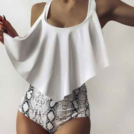 

Finelylove Swimsuits For Women Lightly Lined Sport Bra Style High Waist White XL