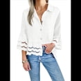 thumbnail image 1 of Blusa Informal con Mangas Acampanadas 3/4 para Mujer, con Botones y Dobladillo con Volantes, con Ojales M, 1 of 8