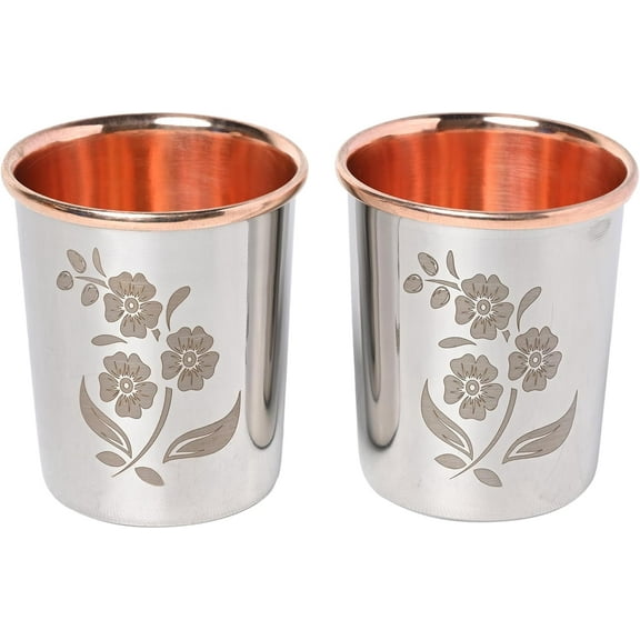 HealthGoodsIn - Dual-Layer Copper & Stainless Steel Tumbler Set 2 Pack - 250ml for Ayurveda