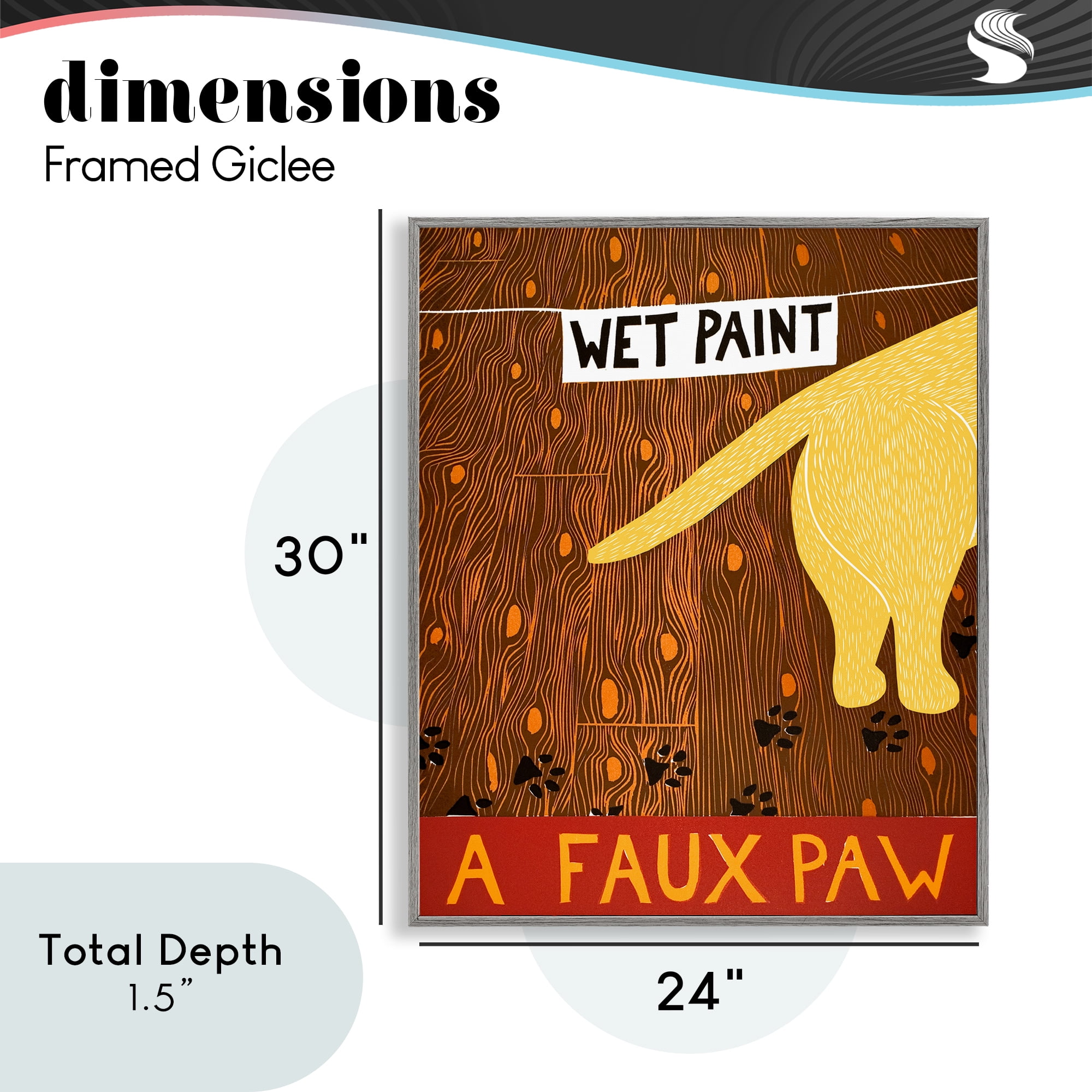 Wet Paint Faux Paw Gray Framed Giclee Art, design by Stephen Huneck