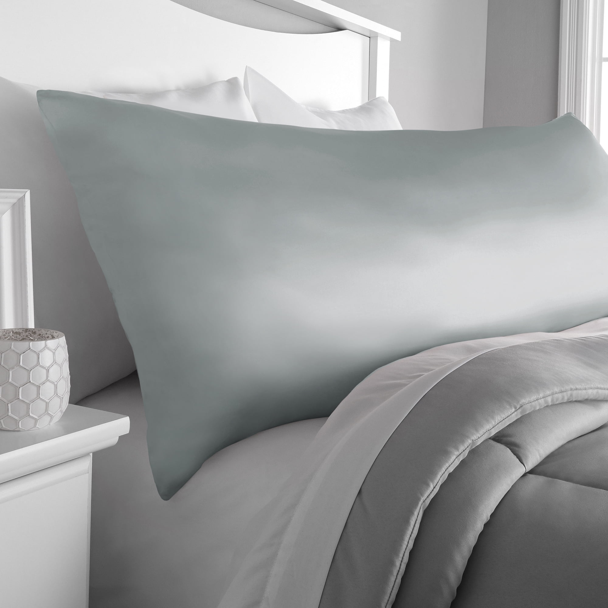 Mainstays Woven Solid Satin Body Pillow Cover, Zipper Closure, 20"x52", Grey