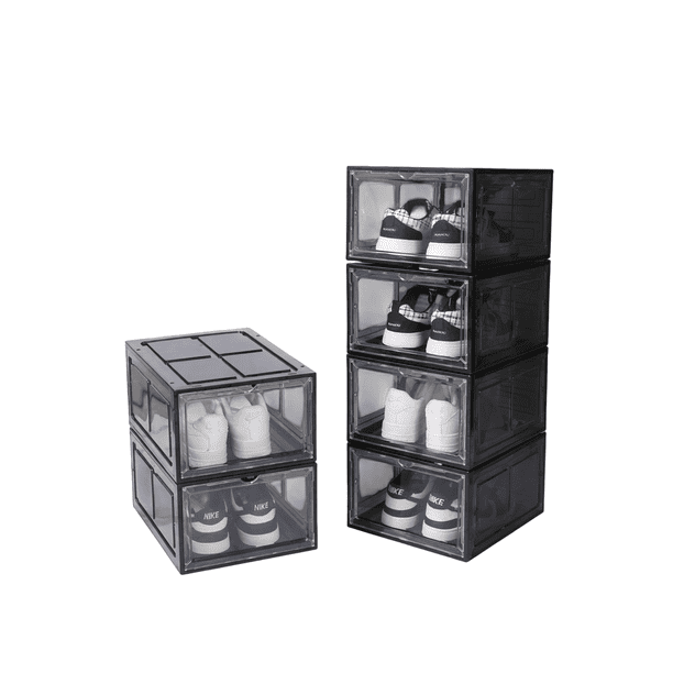 Zapatera de Plástico Organizadora de Zapatos Apilable y Plegable, Sneaker Box Estante para Tenis, Caja de Acrílico Mueble para Tenis 6 cajas
