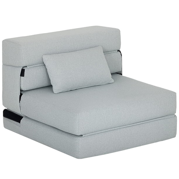 JWRWEFA Folding Sofa Bed, Sleeper Chair with Pillow, Convertible Futon Chair Bed for Living Room or Guest Room, Space-Saving Floor Couch, Light Gray