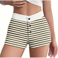 thumbnail image 1 of Pantalones cortos de pijama ajustados de cintura alta con botones y cintura elástica a rayas de verano para mujer, pantalones de poliéster para mujer, 1 of 3