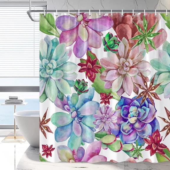 Succulents Shower Curtain Boho Floral Plant Bathroom Curtains Spring Tropical Desert Botanical Garden Nature Watercolor Bathtub Decor with Hooks 36 x 70 in