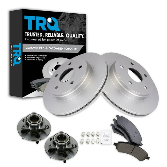 TRQ Front Brake Pad & Rotor Kit Brake Pads Brake Rotor Wheel Hub Bearing Assembly Ceramic Premium G-Coated Fits Select 2006-2008 Dodge Ram 1500