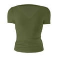 thumbnail image 5 of Tshirts for Women Solid V-Neck Short Sleeve Sexy Cropped Tee Tops Summer Trendy Stretch Slim Fit Pullover Workout Tunic Blouses, 5 of 5