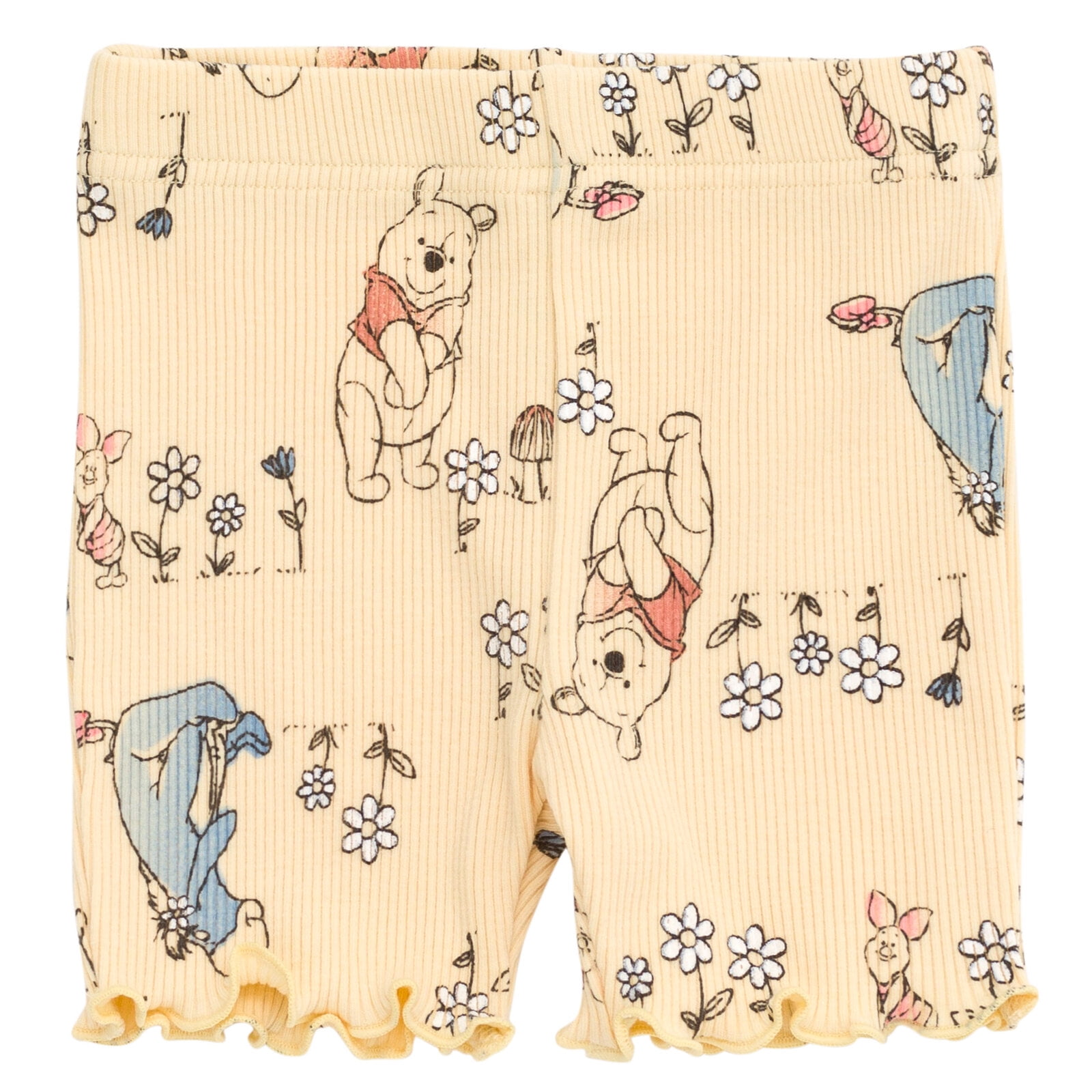Disney Winnie the Pooh Eeyore Piglet Infant Baby Girls Peplum T-Shirt and Bike Shorts Outfit Set Yellow 12 Months