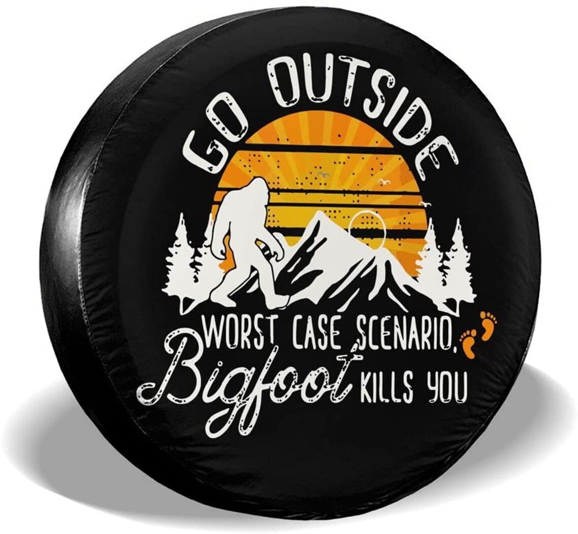 cozipink Go Outside Worst Case Scenario Spare Tire Cover Weatherproof Wheel Vintage Bigfoot Mountain Forest Protectors Universal Fit for Trailer Rv SUV Truck Camper Travel Trailer 14 15 16 17 