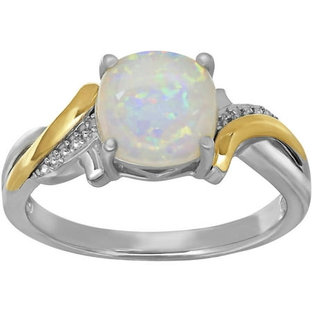 Duet Created Opal Sterling Silver with 10kt Yellow Gold Cushion-Cut Ring, Size 7