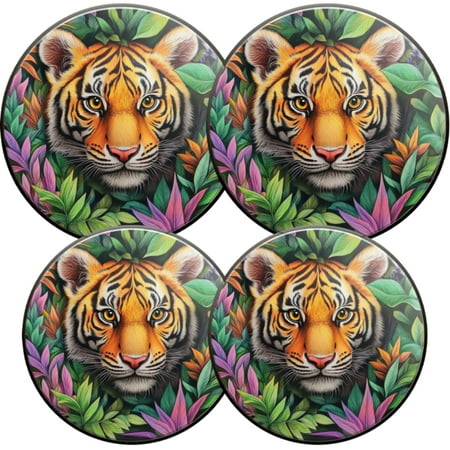 

Electric Stove Burner Covers 4 Pcs Round Gas Burner Cover 8 and 10 Inch Realistic - looking Tiger in Jungle Foliage