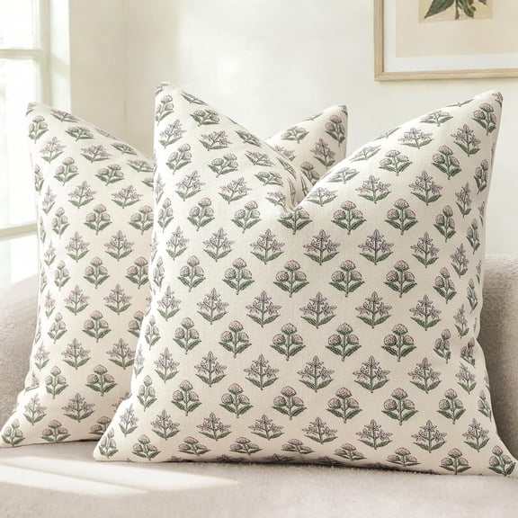 HIOK Farmhouse Floral Pillow Covers 18x18 Set of 2, Rustic Country Decorative Cushion Covers Vintage Throw Pillow Covers for Sofa Couch Bed Living Room Home Decor