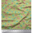 thumbnail image 1 of Soimoi Green Moss Georgette Fabric Bow & Stripe Print Fabric by the Yard 42 Inch Wide, 1 of 3