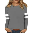 thumbnail image 4 of FcBaudy Hauts pour Femmes, Blouses & Chemises à Manches Longues Col Rond, Chemises pour Femmes T-shirt Décontracté à Manches Longues Col Rond Épaule Couture Ample Blouse en Polyester pour Femmes, 4 of 5