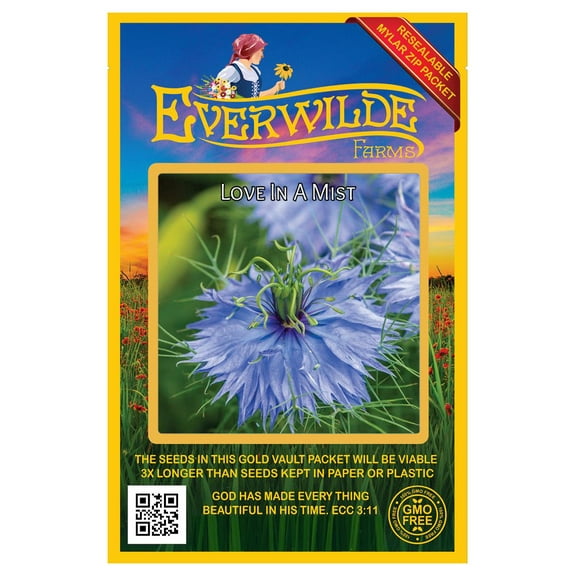 Everwilde Farms - 2000 Love In A Mist Garden Flower Seeds - Gold Vault Jumbo Bulk Seed Packet