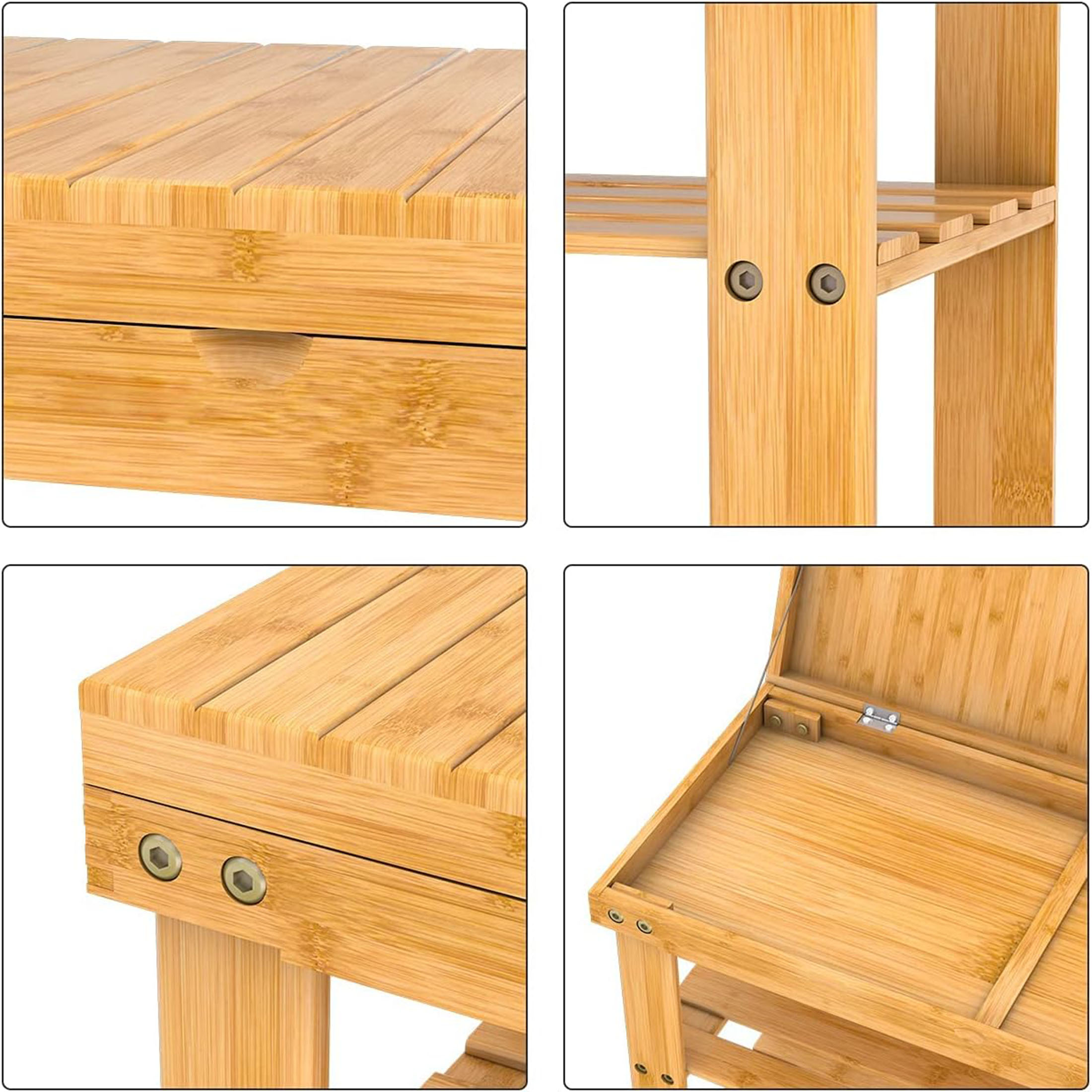 Bambloom Shoe Rack Bench for Entryway, 3-Tier Bamboo Shoe Shelf with Storage Shelf for Small Space Organizer Bedroom Balcony Entrance
