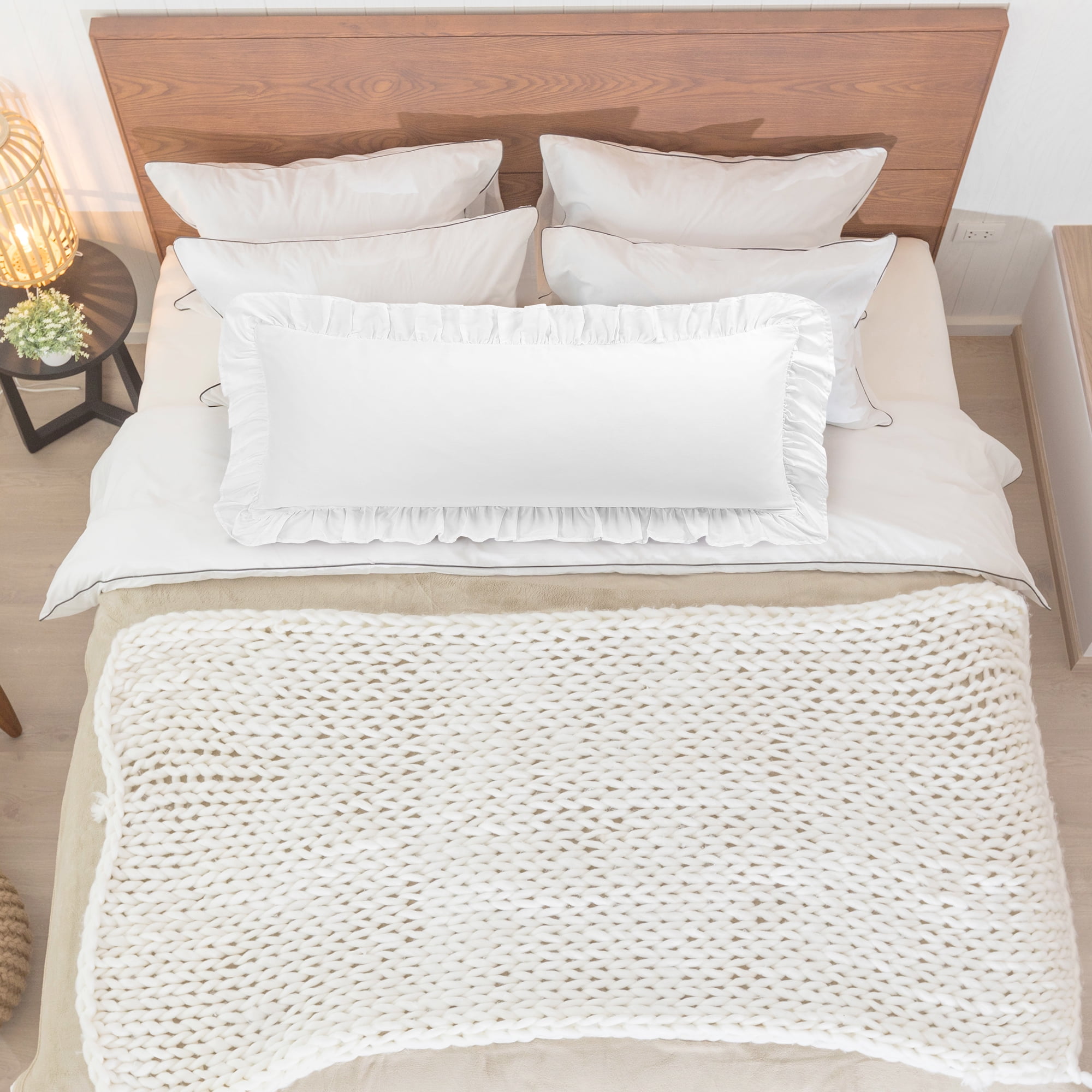 Unique Bargains 1Pc 100% Cotton Envelope Closure Body Ruffled Pillowcase White 20"x48"