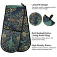 thumbnail image 2 of Yayeee Double Oven Mitt Kitchen Heat Resistant Baking 35" x7" Quilted Glove, Navy Blue Peacock Pattern, 2 of 6