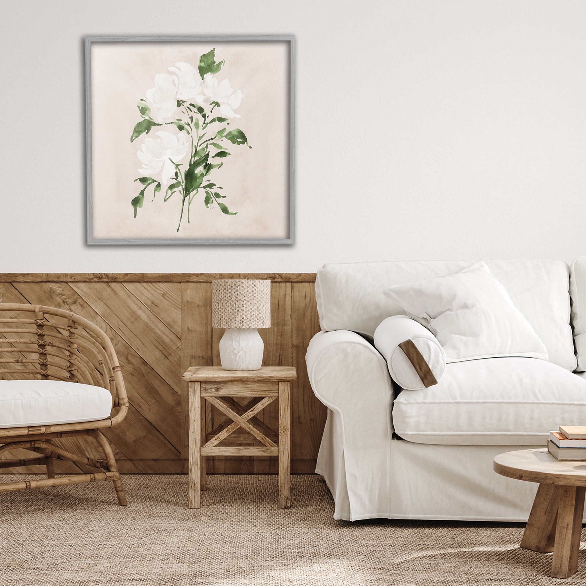 Stupell Industries White On Tan Blossom Gray Framed Giclee Art, design by Lucille Price