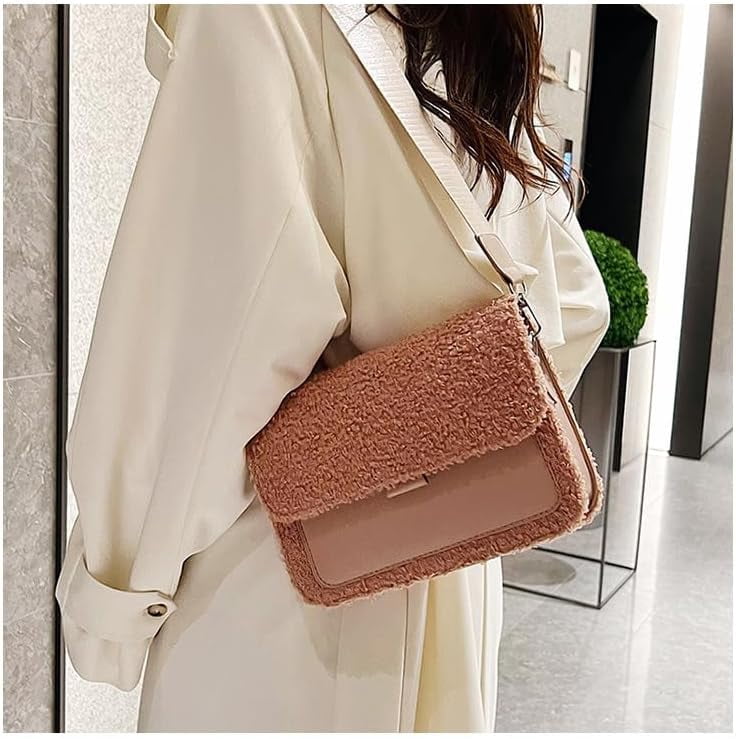 Plush Crossbody Bags for Women Small Crossbody Camera Bag Purse with Wide Strap Trendy Design Shoulder Square Bag