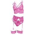 thumbnail image 5 of Levmjia Women Lace Lingerie Set Solid Color Transparent Seductive Garter Bra Panties Leg Loop for Honeymoon Valentine Special Nights, 5 of 6