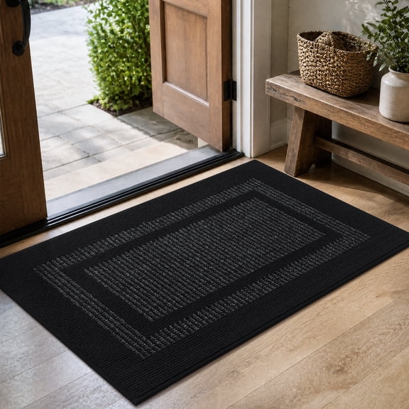 SIXHOME Door Mat 17"x30" Welcome Mat Door Mats for Inside Low Profile Washable Front Door Mat Absorbent Dirt Trapper Entryway Rug Indoor Door Mats for Entryway Black