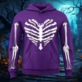 thumbnail image 2 of CUZIBR Boys Unisex Kids Halloween Skeleton Graphic Hoodie Front Sleeve Bone Print Long Sleeve Pullover Hooded Sweatshirt Holiday Party Casual Fall Tops,Purple-C,7-8 Years, 2 of 4