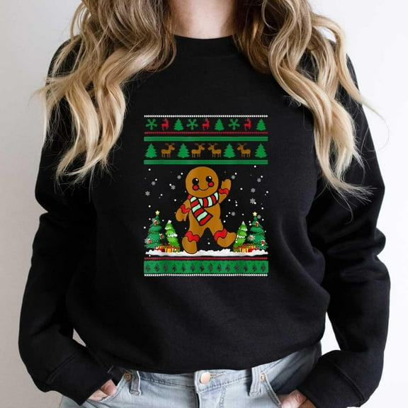 Gingerbread Man Ugly Christmas Sweater Funny Cookie Baking Holiday Graphic SW14969 Unisex Sweatshirt, Up to Size 5XL