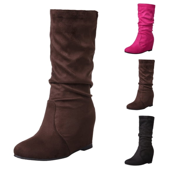 Xiaoxatg Ladies Fashion Retro Solid Color Suede Mid-Calf Boots for Women - Elevated Style Footwear 7 Brown
