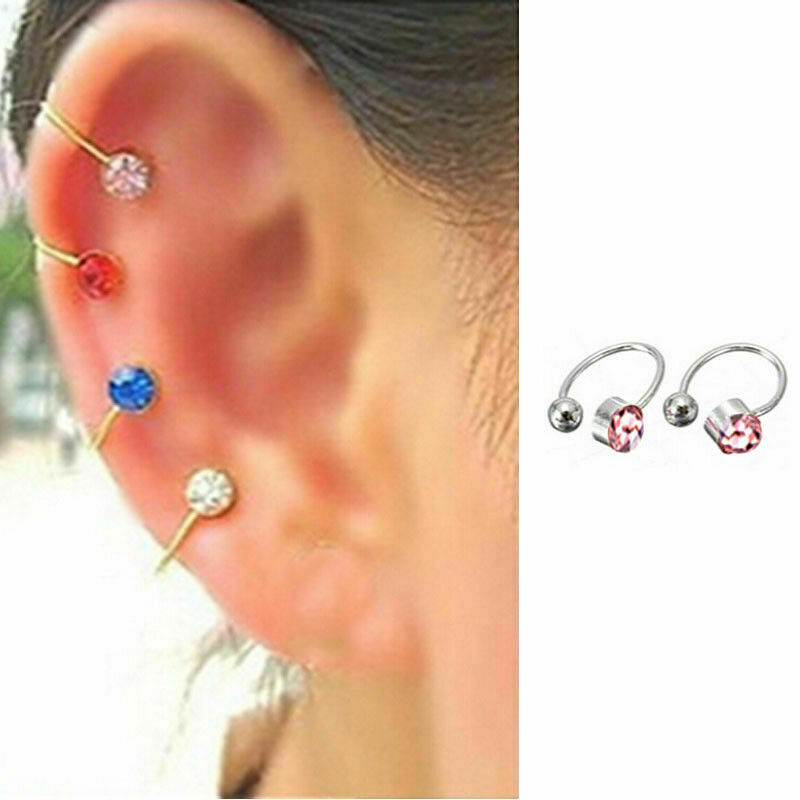 2Pcs Crystal Ear Cuff U Shape Wrap Earrings Non Piercing Rhinestone