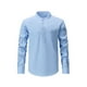 thumbnail image 1 of Blusa y camisa de manga larga con cuello alto para hombre, informal, de color liso, con cuello alto, manga larga, bolsillo con medio botón, blusa de poliéster para hombre, 1 of 4