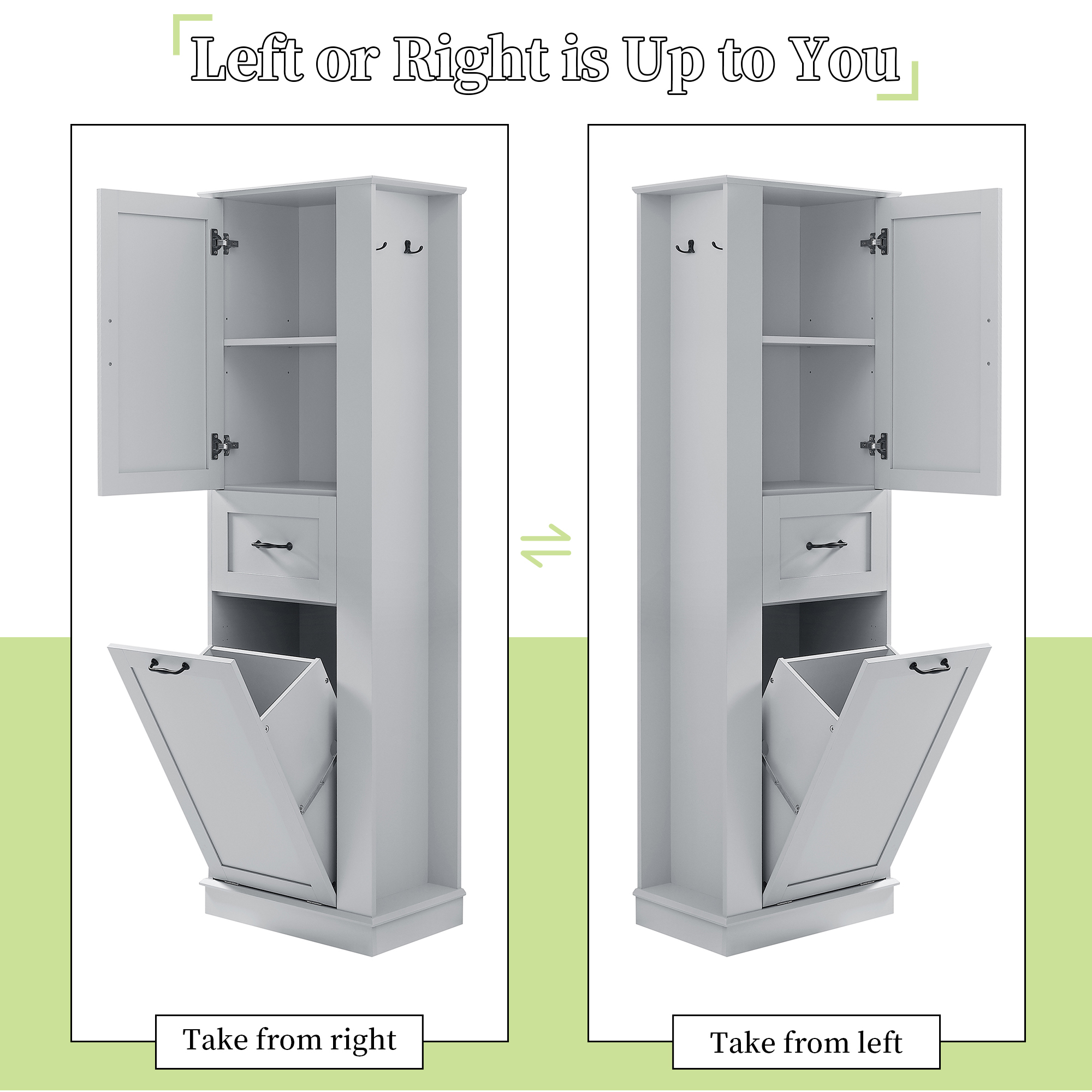 Leumius Modern Tall Storage Cabinet with Tilt-Out Compartment, Adjustable Shelves, Soft-Close Hinges, Aluminum Alloy Handles for Bathroom & Home Organization Gray