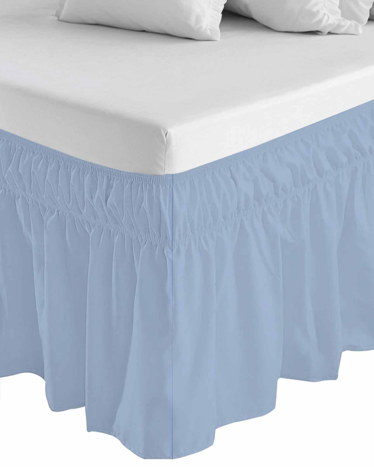 Light Blue Ruffle Bed Skirt Queen Size Solid Color Adjustable Elastic Dust Bed Skirts Wrap Around Bedskirt Wrinkle Free Easy Fit with 16 Inch Drop